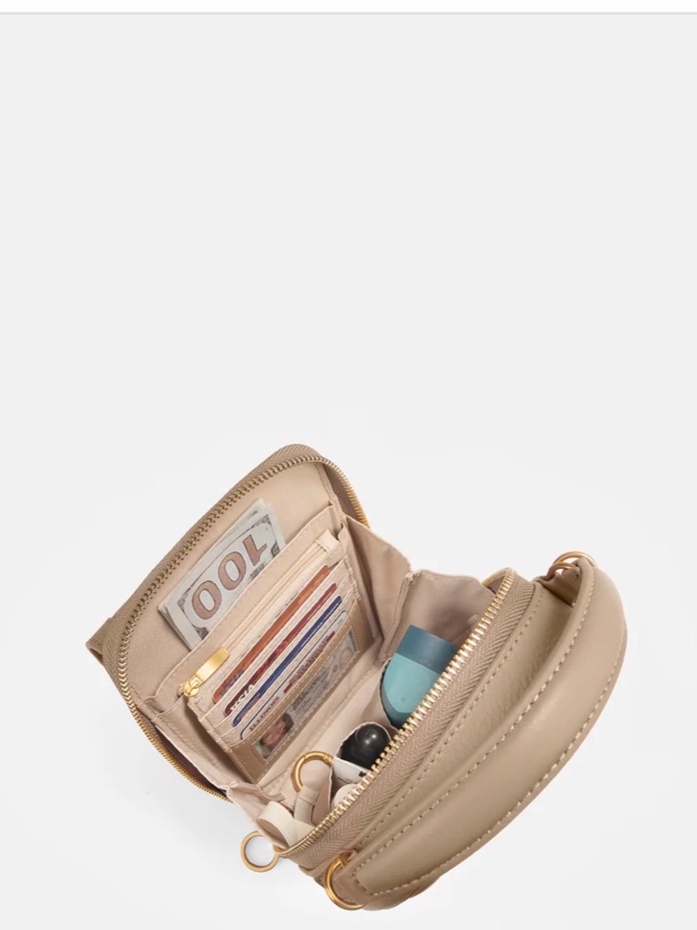 Compact Taupe Mini Crossbody Bag with Top Handle - Picture 3 of 10
